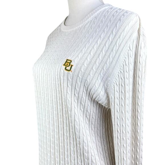 Lady Vesi Baylor BU Embroidered Silk Cotton Blend Long Sleeve Cable Knit Sweater - Picture 9 of 12